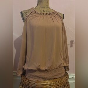 INC International Concepts Women's Blouse in Peach with Crochet Accents